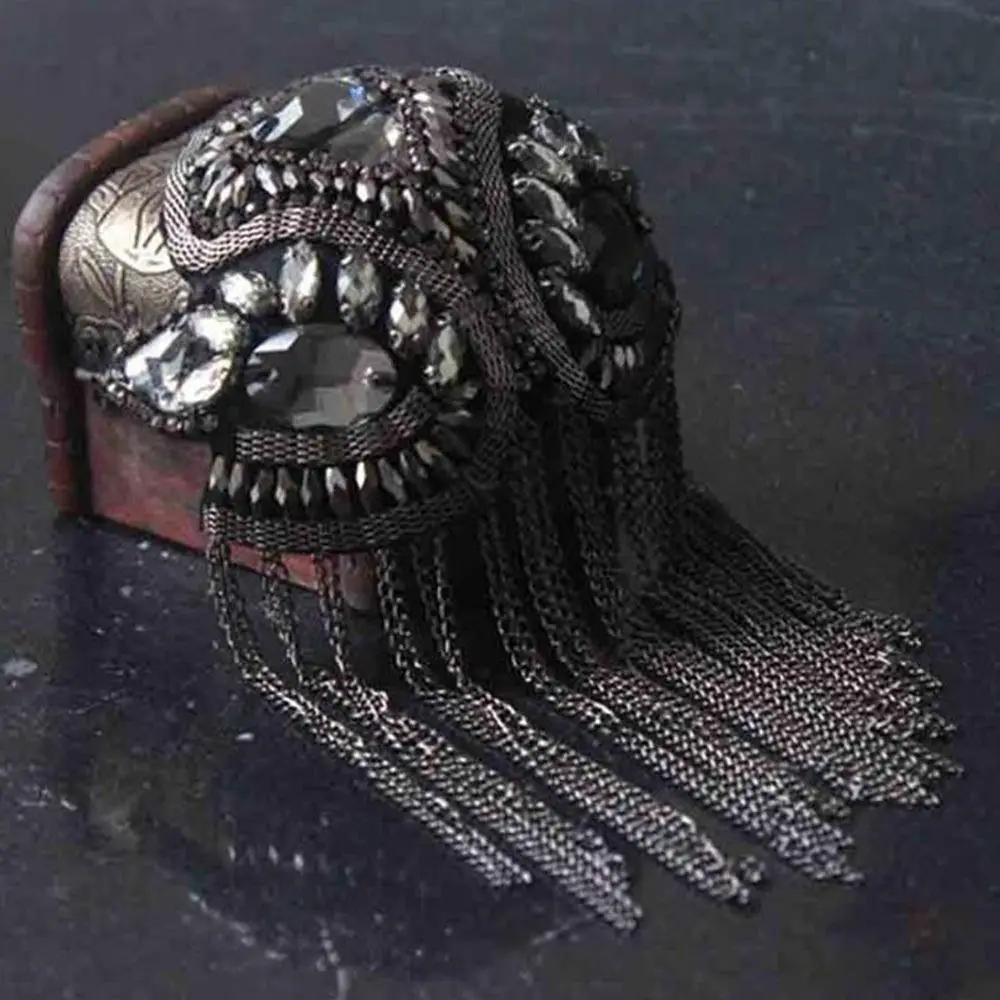 كتاف شرابة مصنوع يدويًا للرجال والنساء ، مجوهرات الكتف ، سلسلة رقيقة طويلة ، أحجار الراين ، بروش كلاسيكي ، مطلي بالكهرباء #3