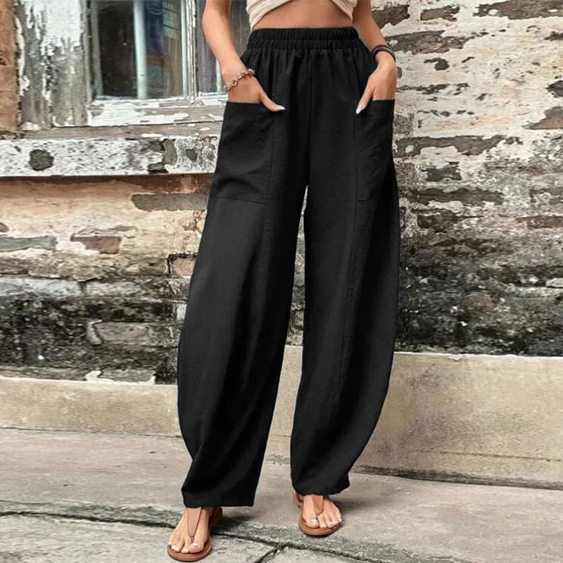 

Tinaa 2025 Plus Size Pants for Women Summer Elasticity Solid Waist with Pockets Baggy Casual Sweatpants Autumn Clothes for Woman