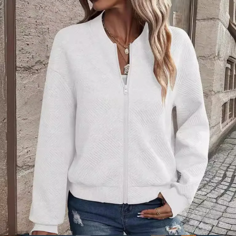 سترة نسائية خريفية محبوكة بأكمام طويلة وسحاب مزخرفة بلون سادة سترة للنساء