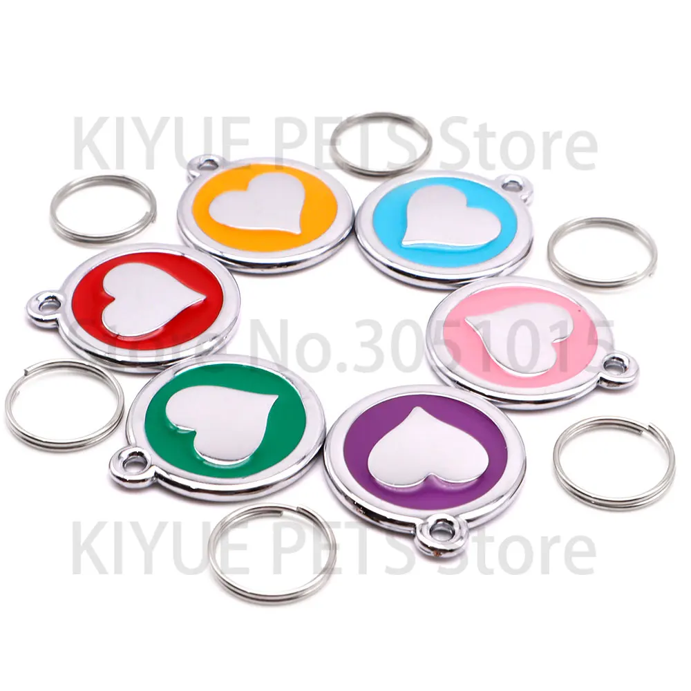 Wholesale 100Pcs Heart Pendant For Dog ID Tag Pet Collar Accessories Custom Engraved Necklace KeyChain For Dog ID Tag Nameplate