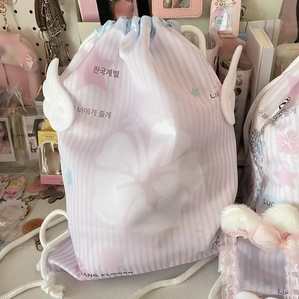 Y2K ดอกไม้น่ารักพิมพ์ Drawstring ปวดกระเป๋าตุ๊กตาแบบพกพาพกพาวาดเชือกกระเป๋าสบายๆพิมพ์กระเป๋าเป้สะพายหลังเยาวชน