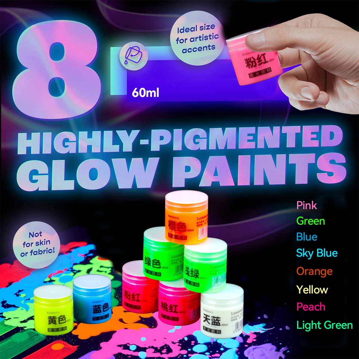 60ml Acrylic Fluorescent Paint Glow In Dark DIY Painting Art Crafts Painting Tool DIY Graffiti 8 Colors Luminous Acrylic Pigment