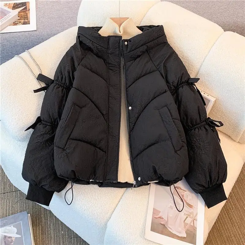 Gorgeous Bow Cotton-padded Jacket Women Short  Winter New Thickened Small Down Padded Jacket Design Feeling Cotton-padded Jacket