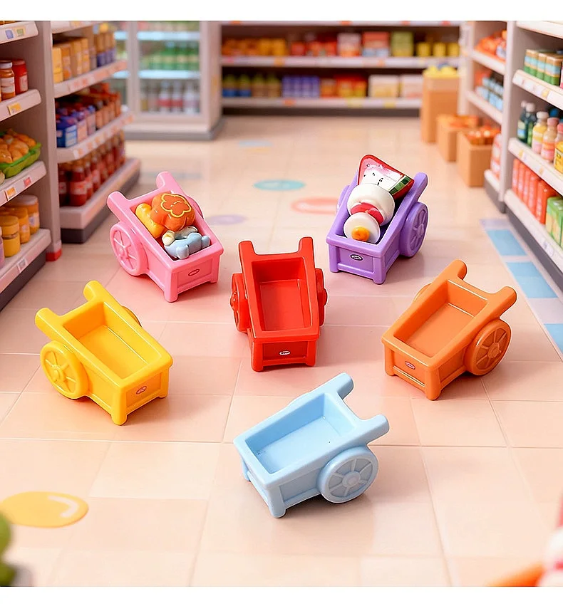 100pcs Cute Mini Shopping Cart Trolley Dollhouse Accessories DIY Ornament Supermarket Decor Wholesale Miniature Craft