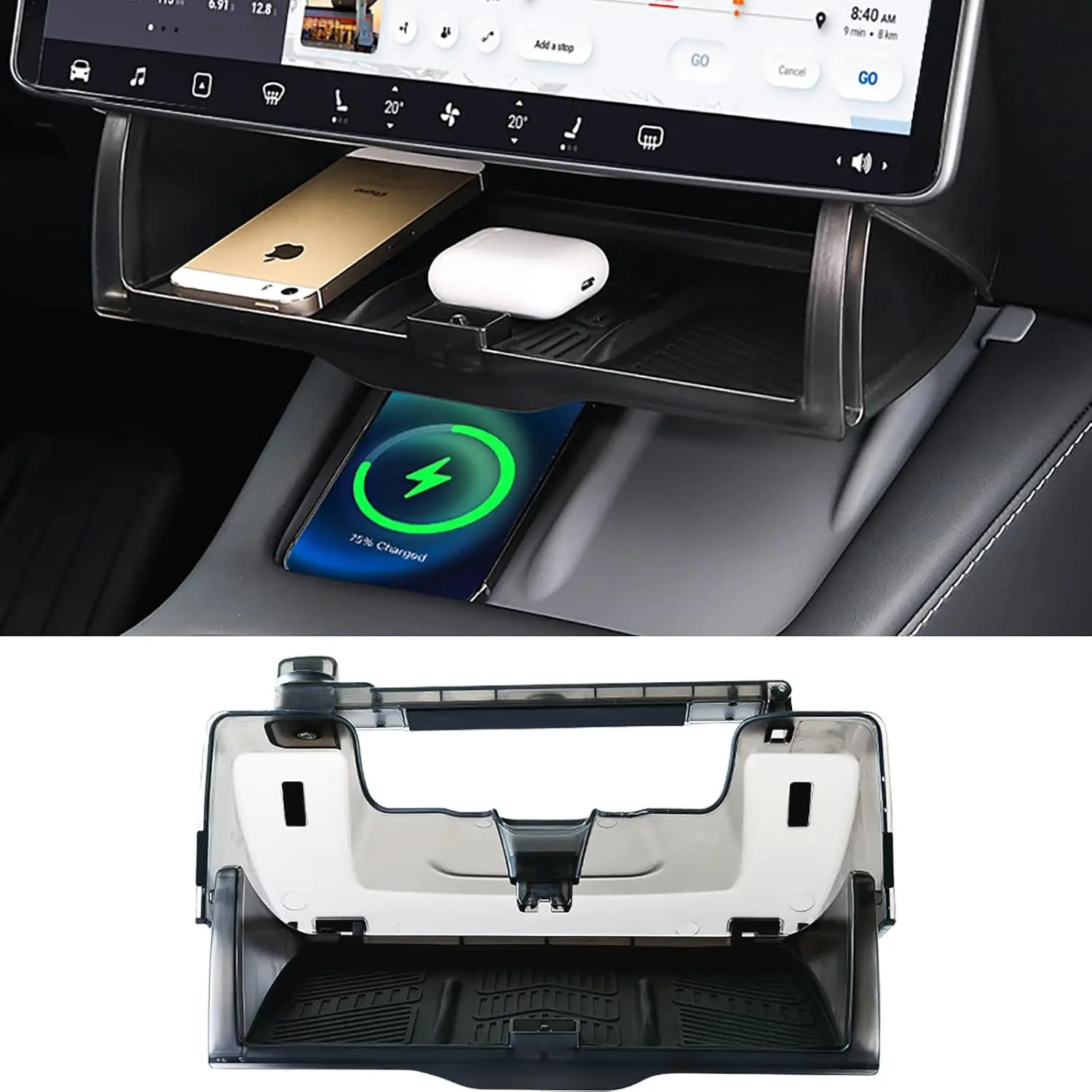 

Hidden Under Screen Storage Box with One-tap Open & Smooth Slides for Model Y/3 Center Console Organizer 2016-2026