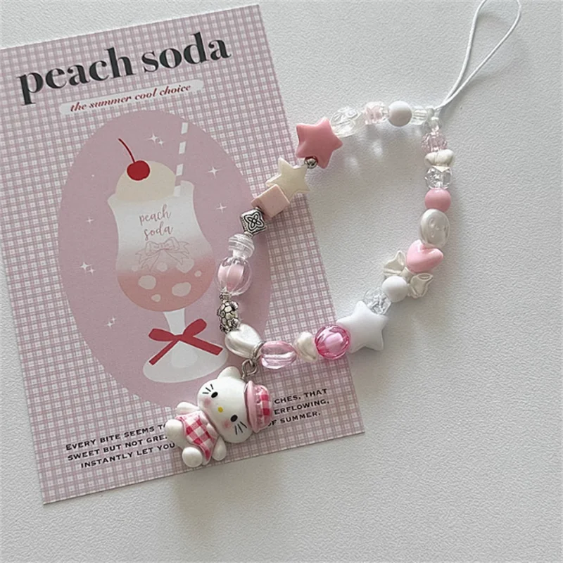 

Kawaii Sanrio Hello Kitty Cute Cartoon Beaded Phone Chain Ccd Camera Pendant Versatile Keychain Creative Decoration Friend Gift