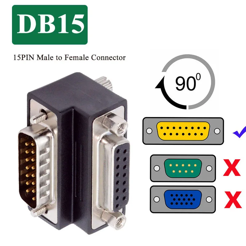 90 Degree DB 15 Pin Conversion Connector DB15 Serial Port Male to Female Right Angle Head Adapter 2 Row DB 15P UP/Down Bend Plug