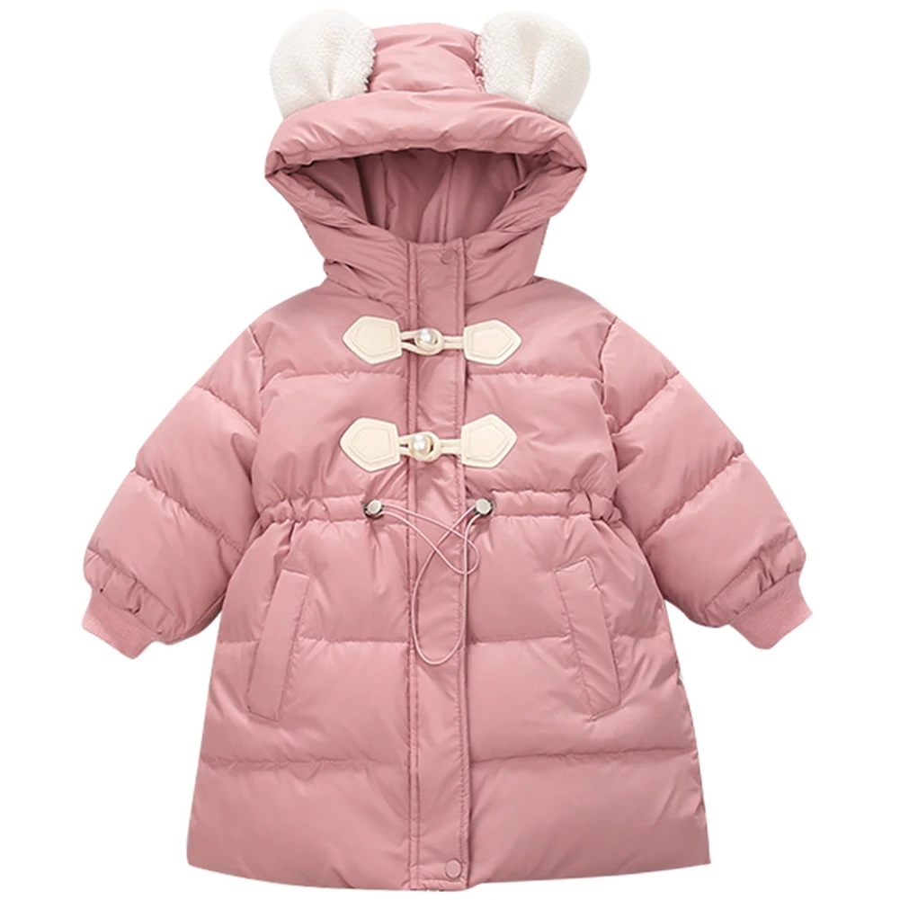 

Girls Quilted Coat Ear Hooded Sweet Cute Todder Kids Winter Warm Jacket Casual Puffer Coat Children's Skiing Suit Snow Wear