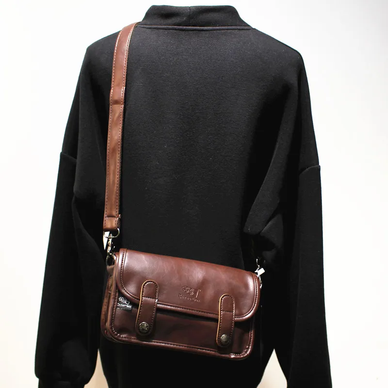 Threebox Fashionable Men's Single Shoulder Casual Crossbody Bag Messenger Bag Street Style Soft PU Leather Zipper Closure