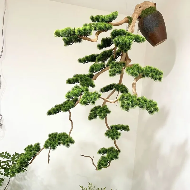 New Chinese suspension simulation welcome pine Chinese style upside down green plant landscaping decorative entrance