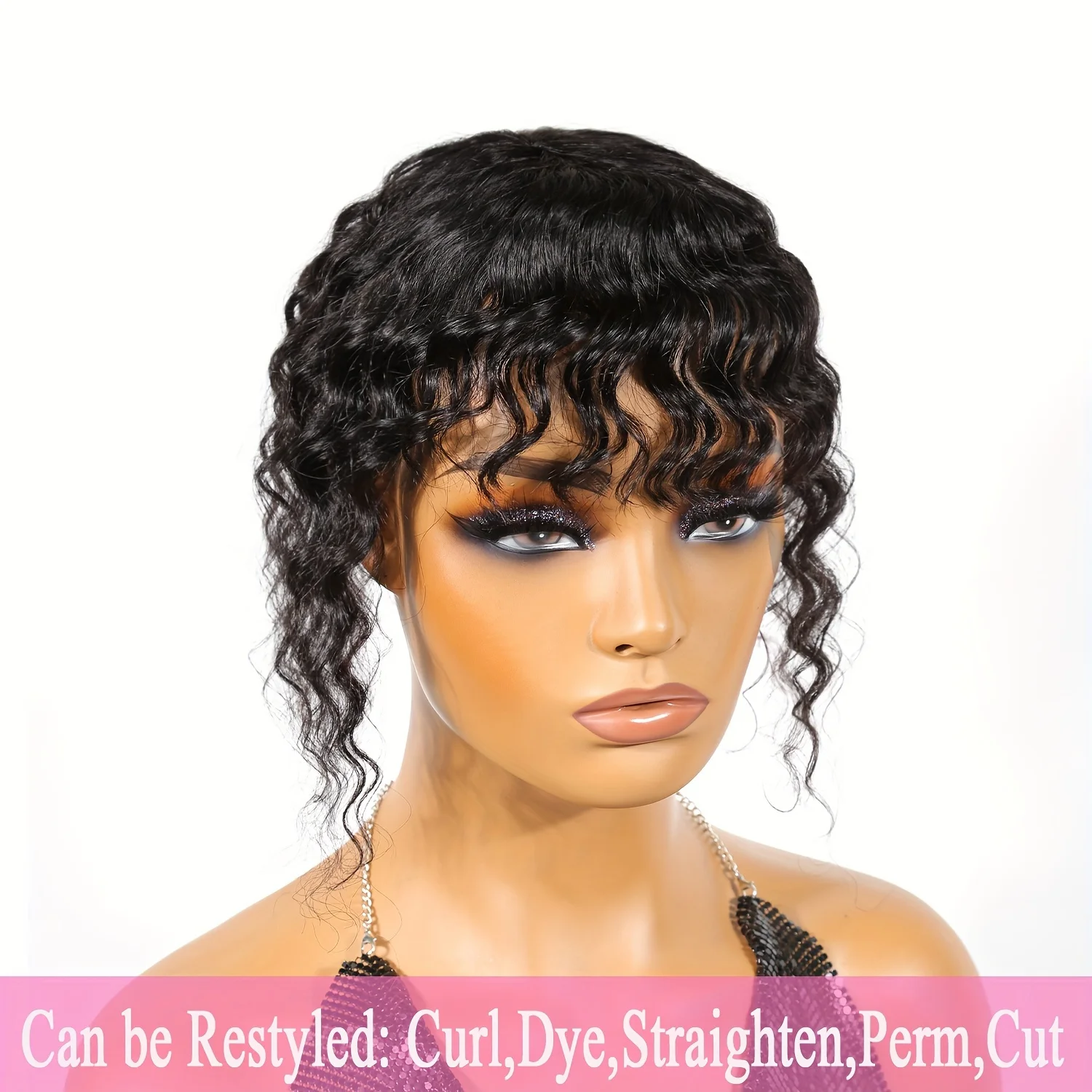 Deep Wave Topper Hair With Bangs Adding Hair Pieces Invisible Clips In wig pieces Toupee Wiglet Increasing Human Hair Volume