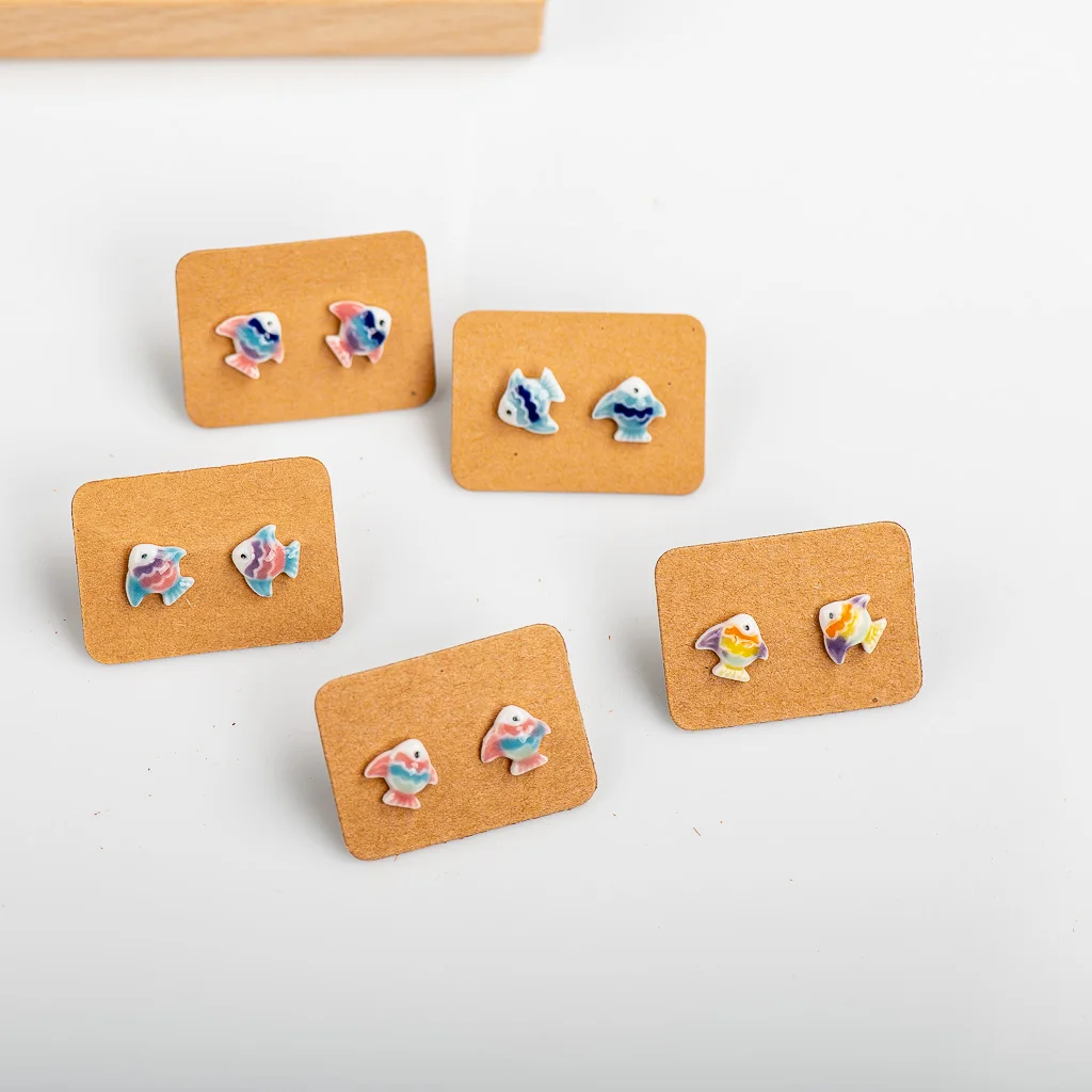 Porcelain Multicolor Ceramic Earrings Anti-allergic Cartoon cute little animal jewelry  #LY531 Набор бижутерия для женщин