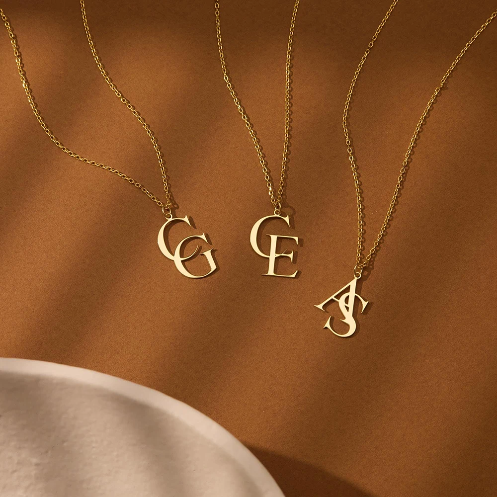 Personalized Double Initial Necklace Custom Necklace Couples Necklace Two Letter Necklace Logo Name Necklace Christmas Gifts