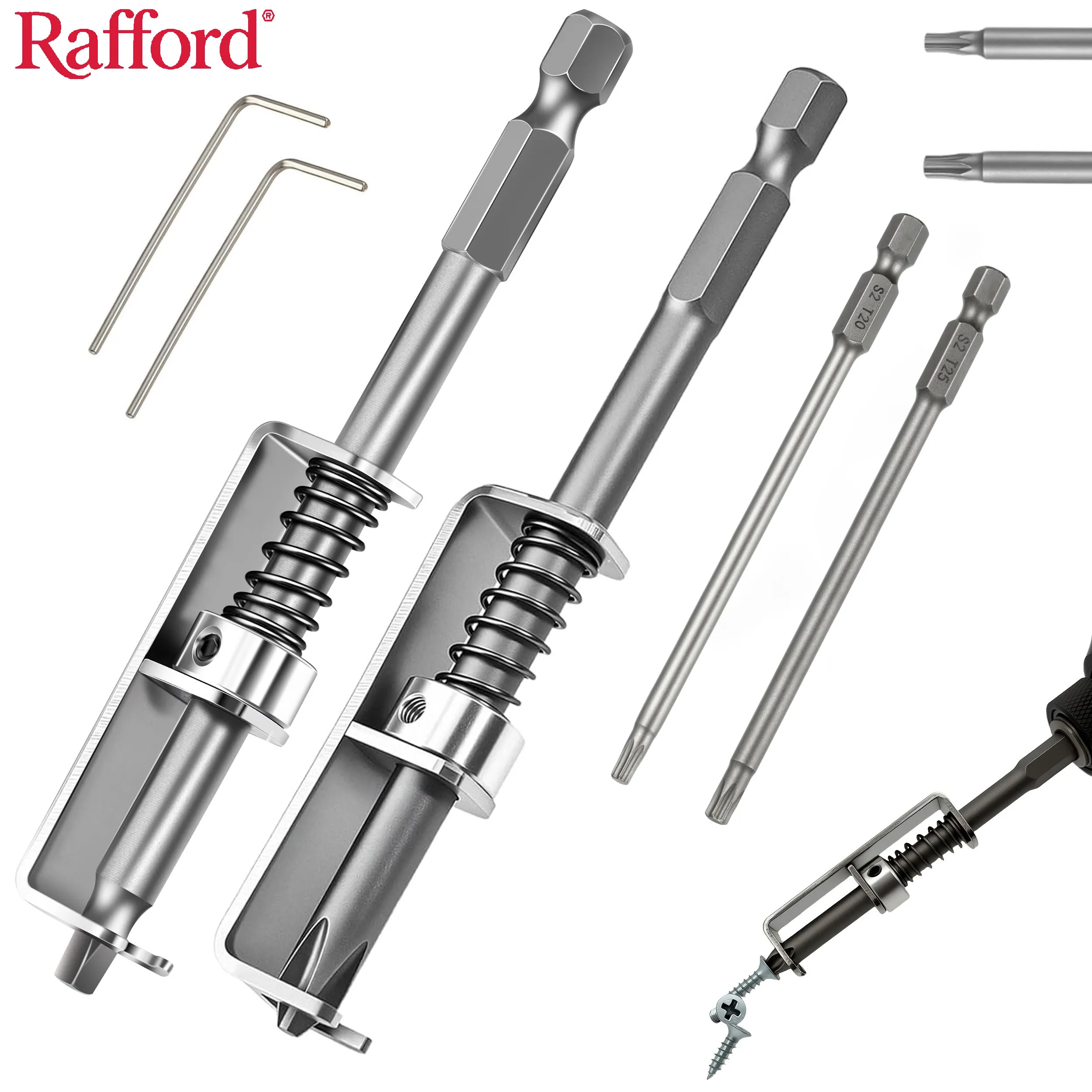 

Держатель для отверточных бит Rafford с пружинным механизмом и защитой от скольжения, со сменными битами T20 T25 Torx, для работы одной рукой и фиксации крепежа