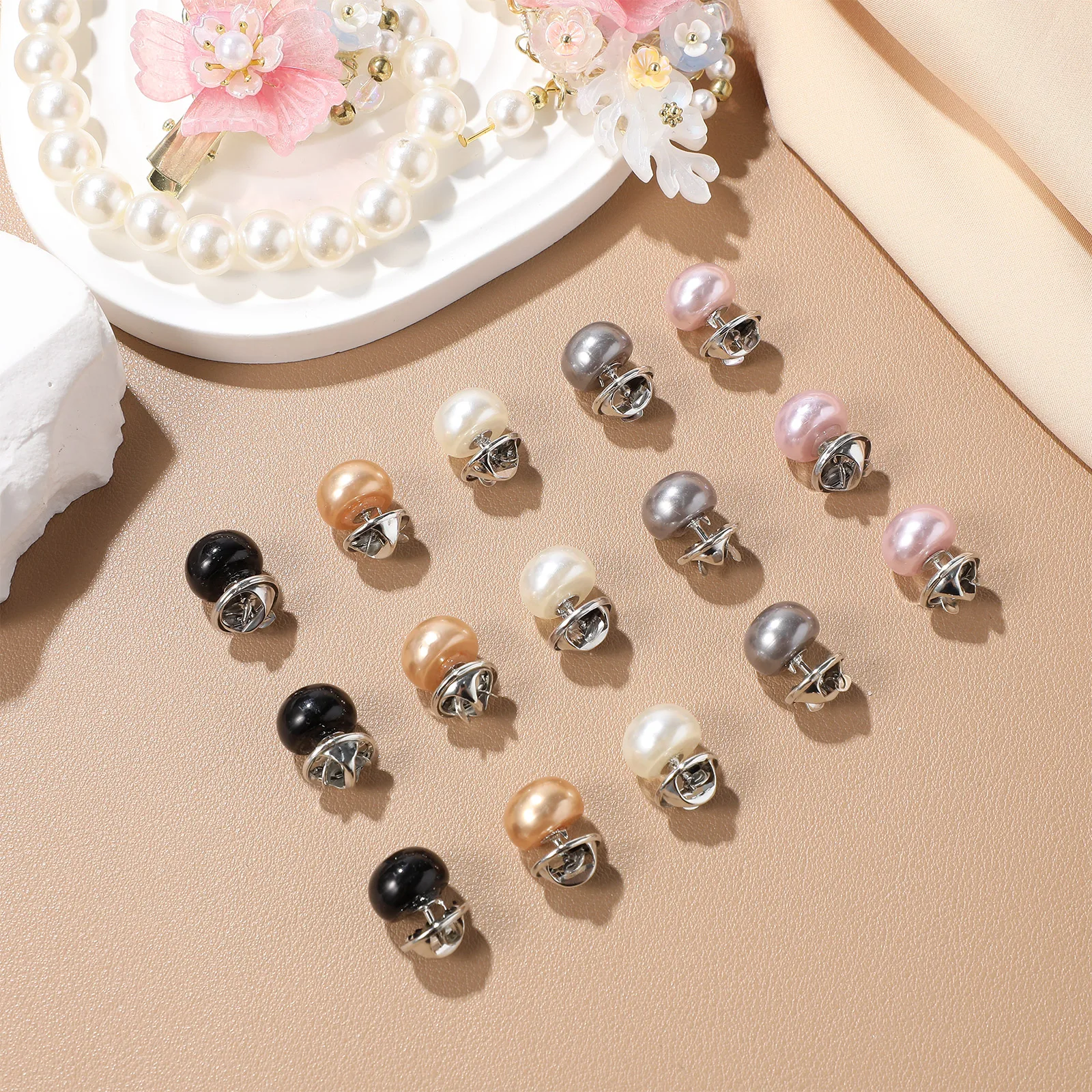 

25pcs Anti Exposure Brooches Fixed Collar Clip Replacement Colorful Copper Secure Clasp Elegant Pearl Buttons Fashion Dress