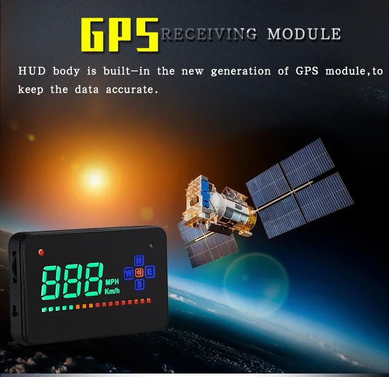 ELING GPS Head Up Display Digital Speed Display MPH Over Speed Compass with Alarm for All Vehicles Windshield Projector A2