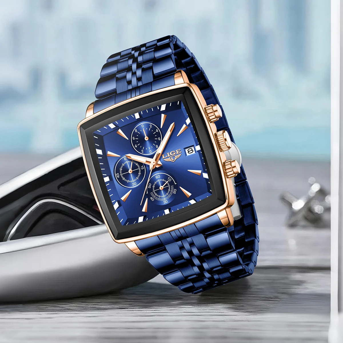 LIGE Luxury Brand Couple Watches Stainless Steel Waterproof Luminous Quartz Watch Fashion Simple Lovers Gifts for Men and Women