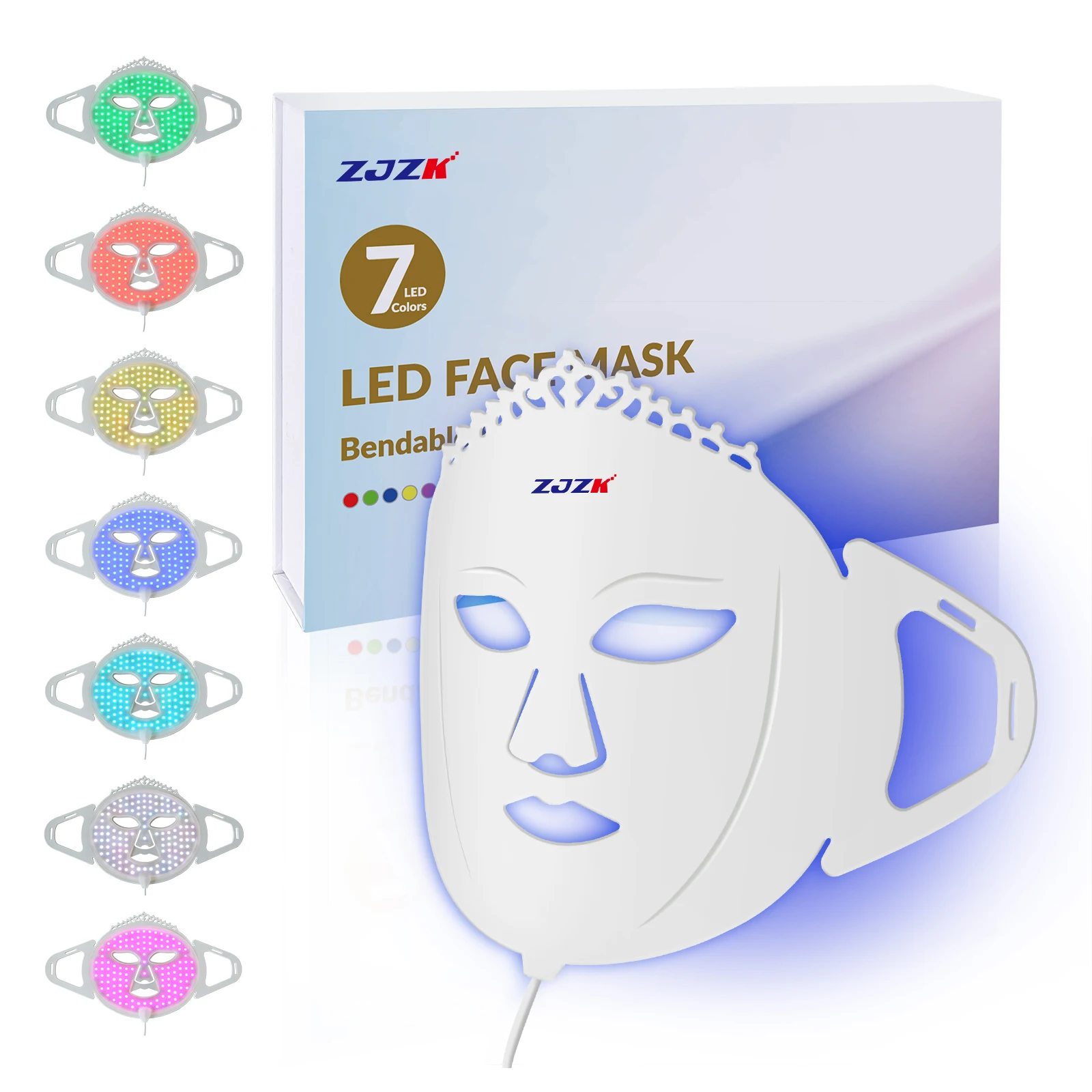 

ZJZK Face Stretching LED 660nmx120chips Red Light Face Mask 850nmx120chips+940nmx120chips 7 Light Therapy For Face Kill Bacteria