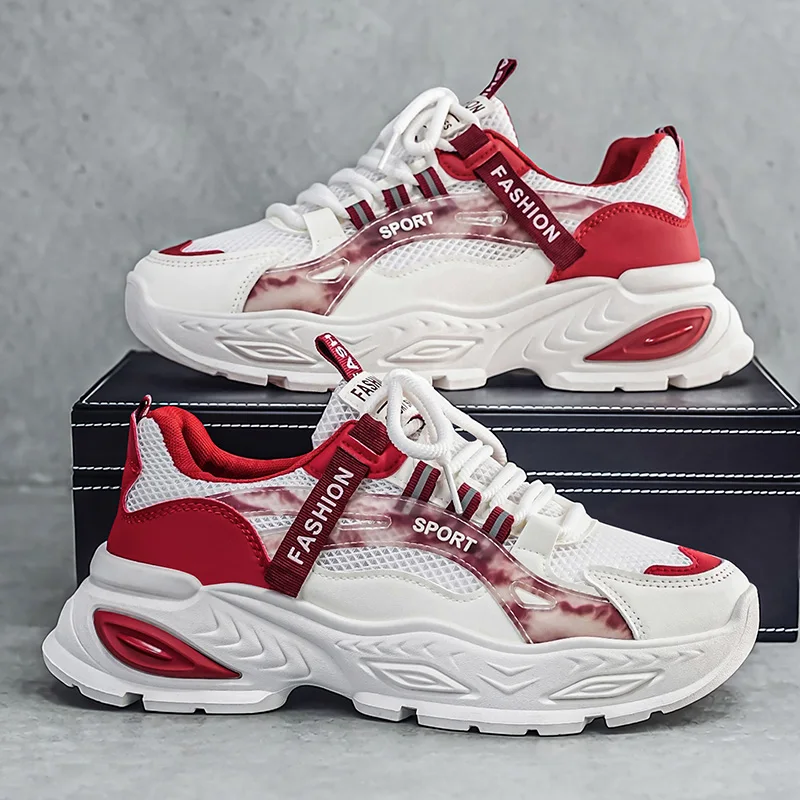 Men's Thick Sole Casual Sneakers Four Seasons Breathable Lightweight Soft-sole Outdoor Running Shoes Students Speed Sports Shoes