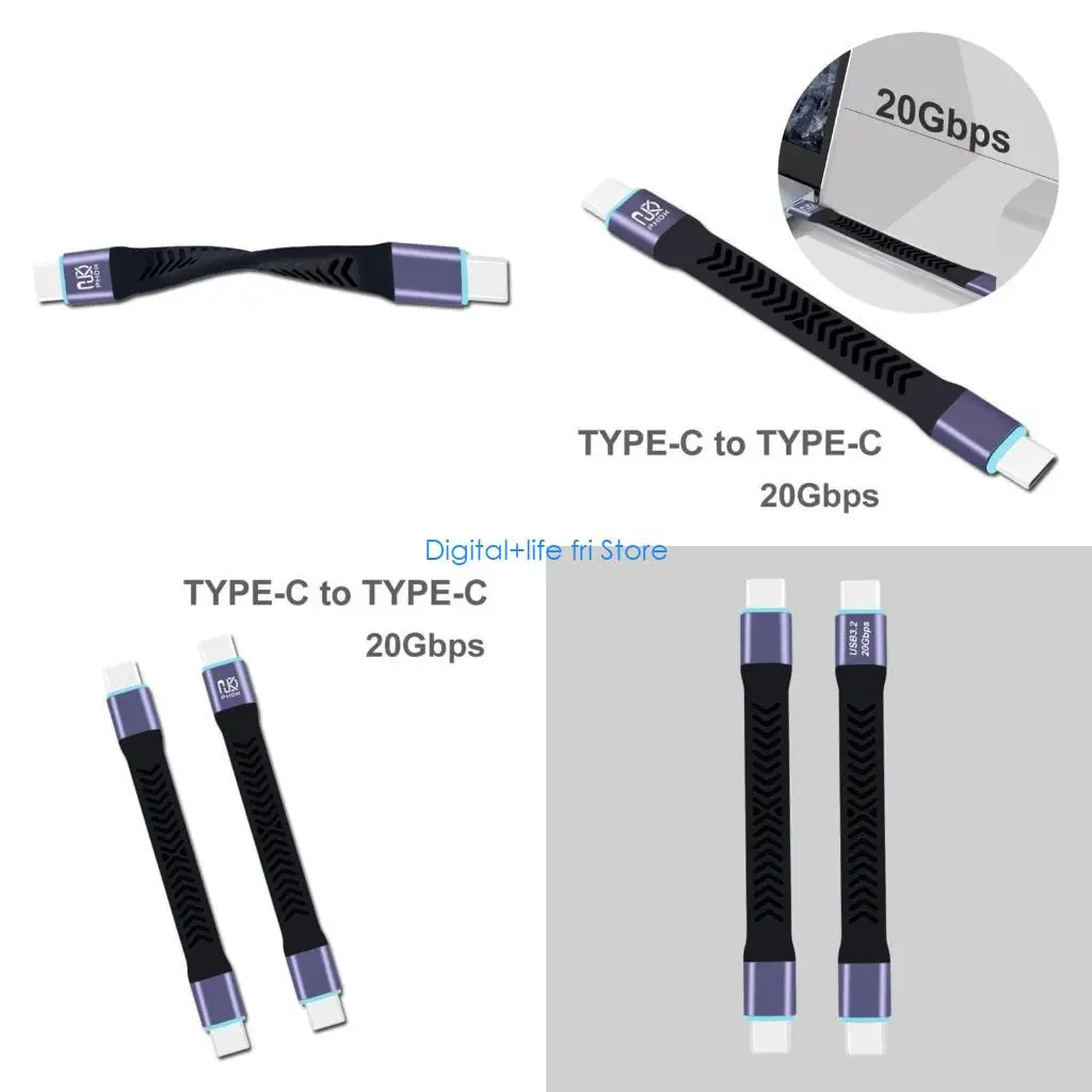 E06D 10CM Short UsbC TypeC Data Cable 20Gbps Fast Data Transfer High Speed Soft Charging Cord Aluminum+nickel Plating