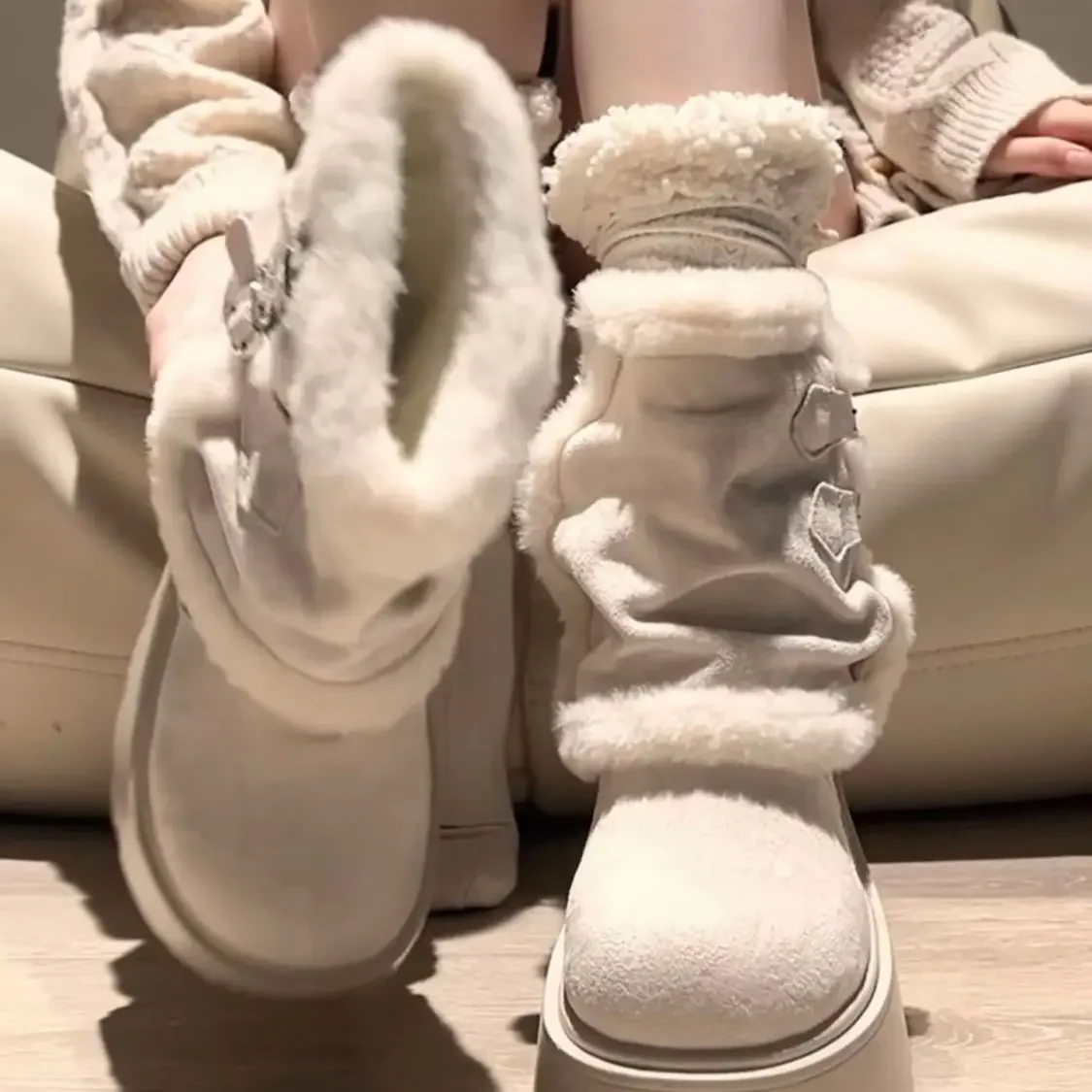 Free Shipping Trendy Women White Winter Ankle Boots Plush Lined Decorative Patch Non Slip Footwear, Hot Pick
