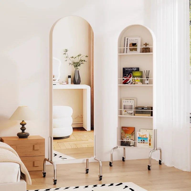 Movable full-body mirror, living room rack, magazine rack mirror, home floor-to-ceiling bedroom, dressing room, dressing mirror