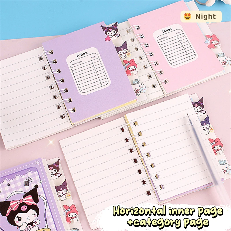 Sanrio-Olá Kitty Cinnamonroll Notebook, Kuromi My Melody Coil Notepads, Planejador Diário, Livro de Linha, A7