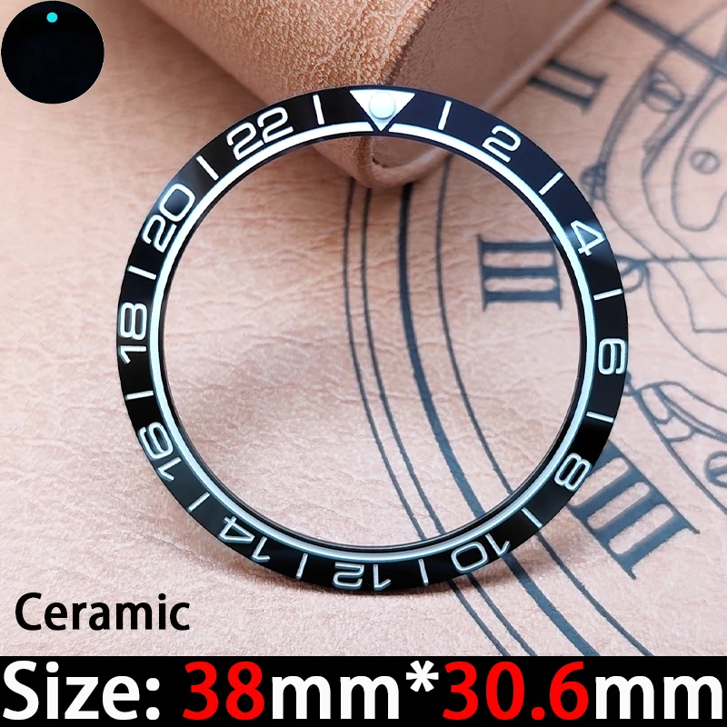 Accesorio de bisel cerámico luminoso de 38x30,6mm, anillo GMT, caja resistente a los arañazos y al agua, reparación y reemplazo de piezas