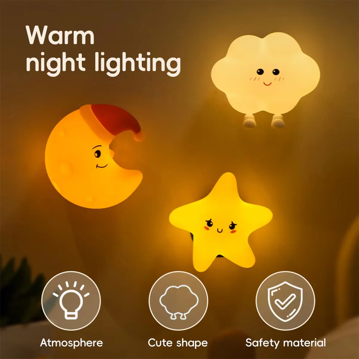 Rechargeable Silicone Led Night Light Wall Lamp Cloud Dimmable Kids Decor Usb Star Shaped Dimming For Nursery Portable Baby Cute