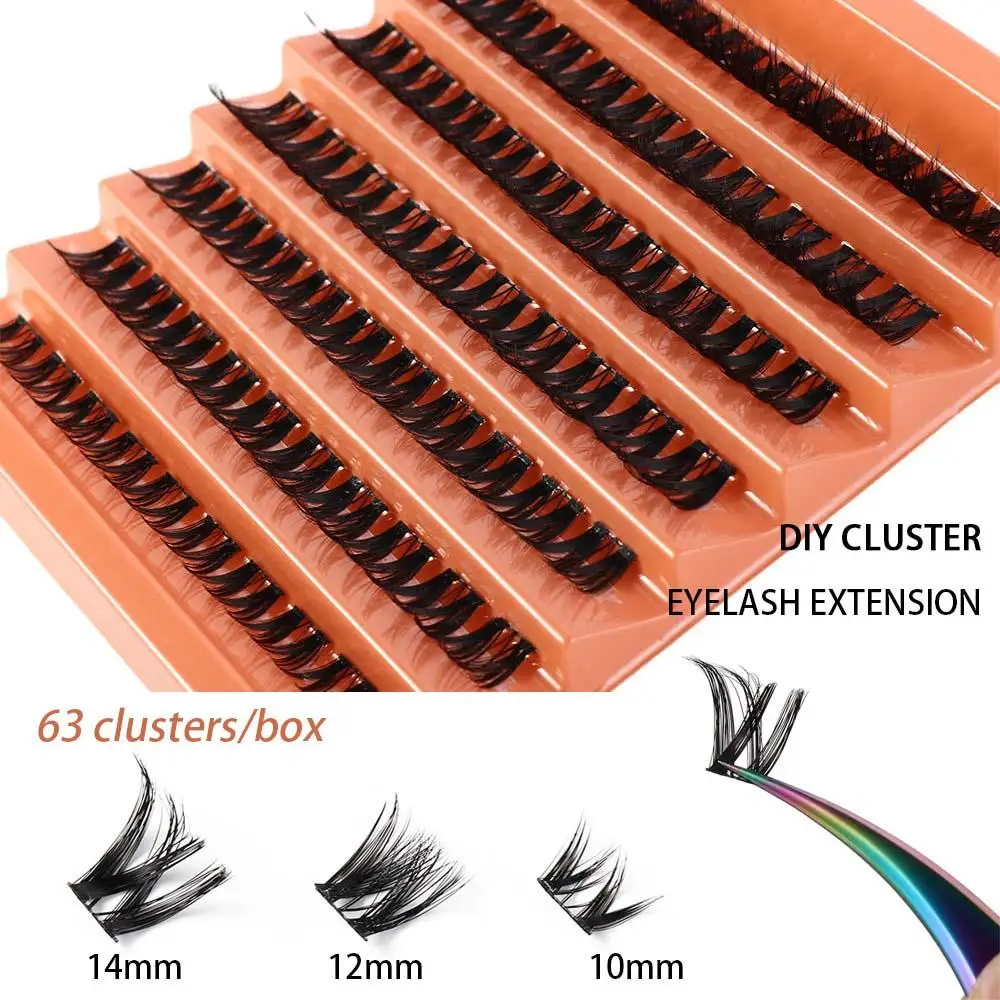 63Cluster/Box Soft Individual Cluster Eyelashes Lashes Extension 10/12/14mm Fluffy Cross False Eyelashes DIY Fairy