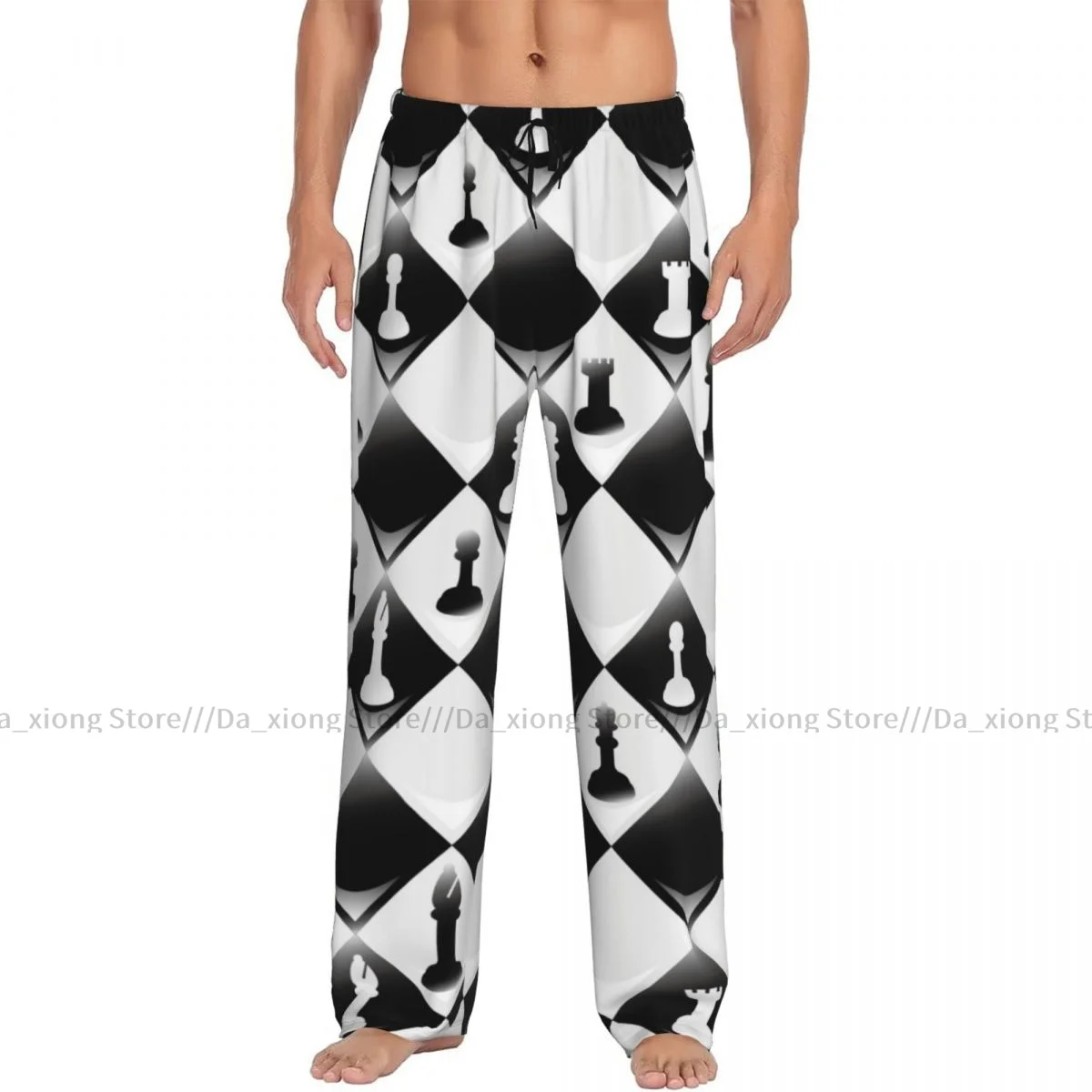 Men's Casual Pajama Sleeping Pants Chessboard With Chess Pieces Lounge Loose Trousers Comfortable Nightwear