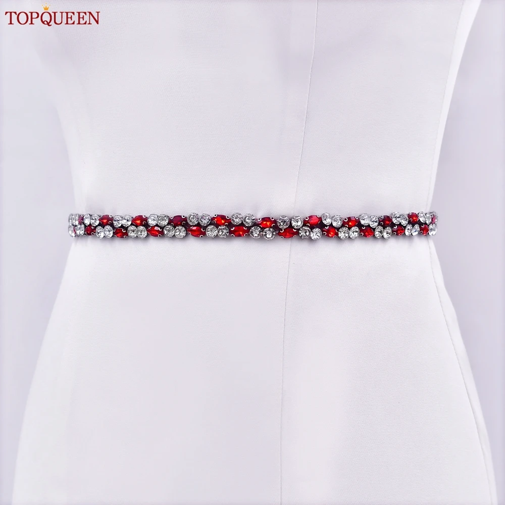 TOPQUEEN Rot Strass Braut Gürtel Schärpe Hochzeit Gürtel Rot Abendkleid Taille Dekoration Hochzeit Zubehör Brautjungfer Geschenk S09 – Detail 4