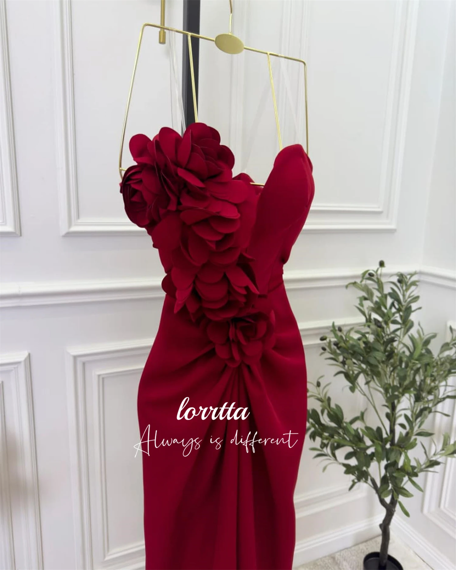 Lorrtta Red Fishtail Cut Evening Dress Flower Decoration Party Elegant Woman Prom Wedding Customized فساتين للمناسبات الخاصة