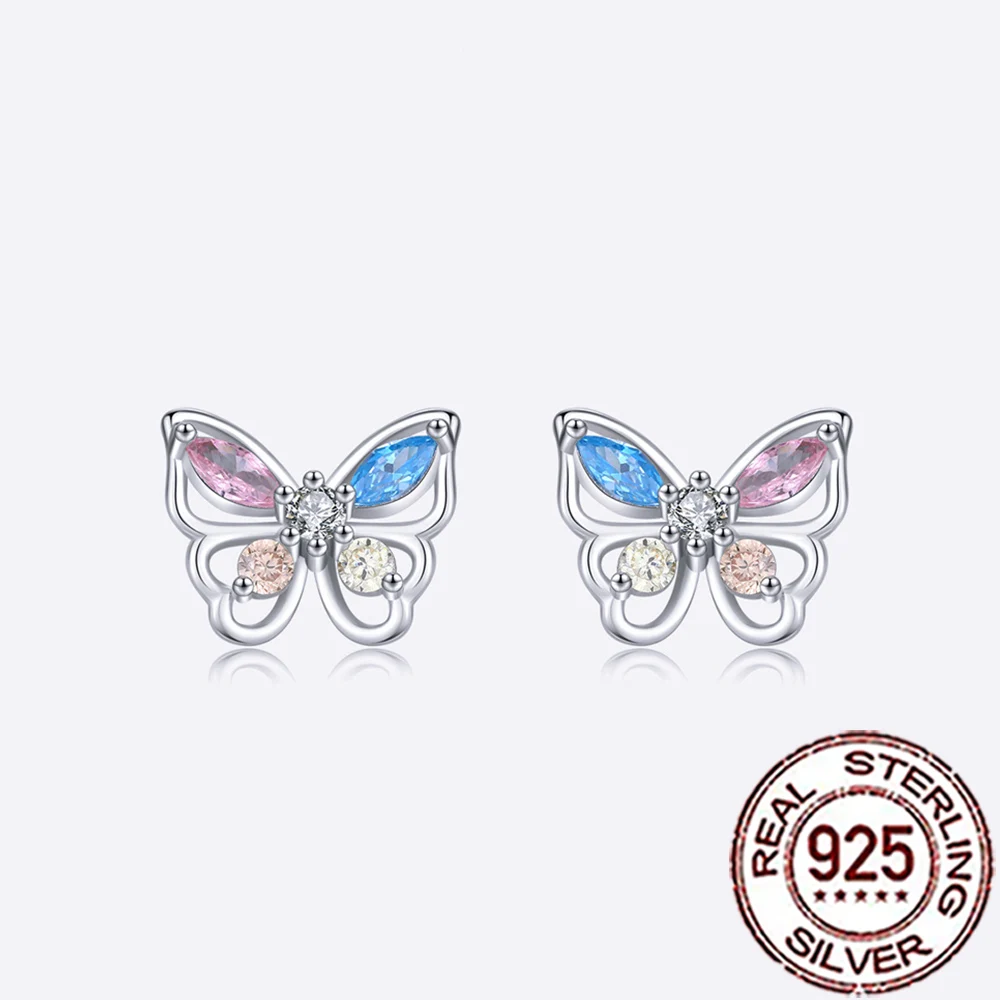 

CWWZircons Silver 925 Delicate Colorful Butterfly CZ Piercing Stud Earrings for Women Girls Cute Party Jewelry Accessories SE101