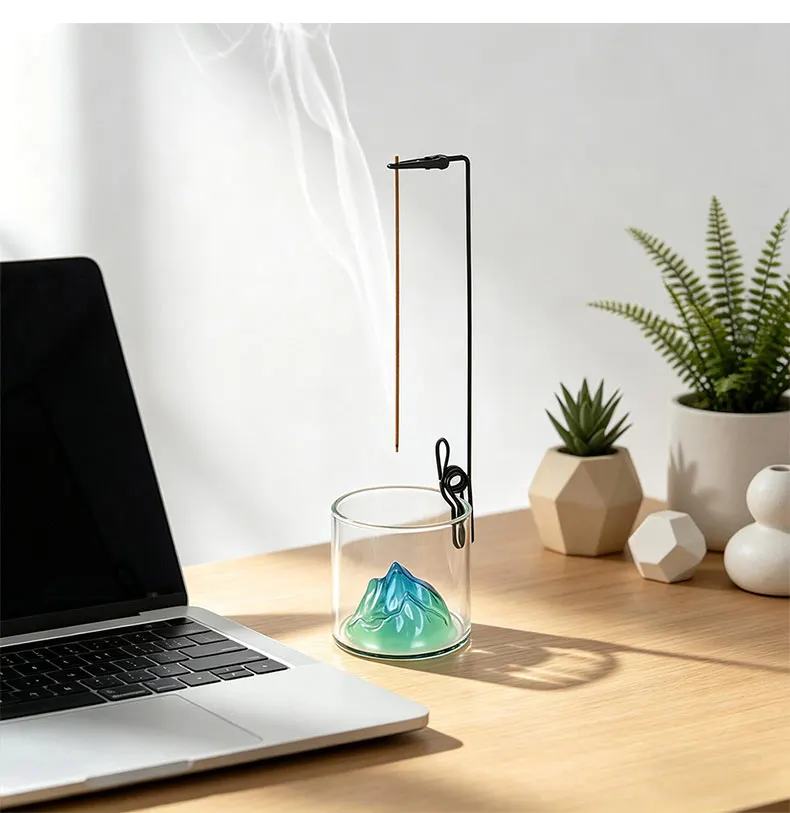 Glas-Räucherstäbchenhalter Berg-Räuchergefäß für Räucherstäbchen mit Aschefänger Anti-Asche-Räucherstäbchenhalter für Meditation Yoga Spa – Detail 10