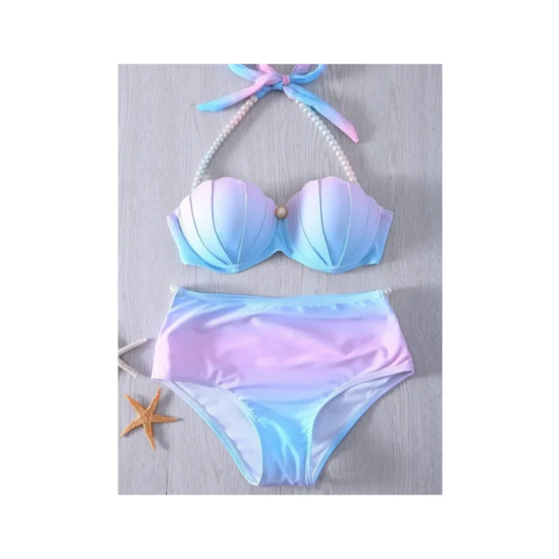 Bikini de sirena para mujer, traje de baño de poliéster con gradiente, traje de baño ajustado con espalda descubierta, traje de baño de verano de