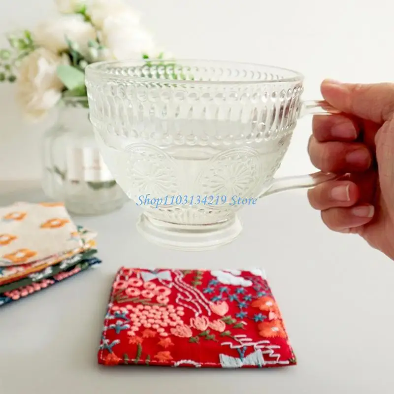 N5KC Elegant Double Side Cotton Linen Coasters Drink Mat For Dining And Living Room