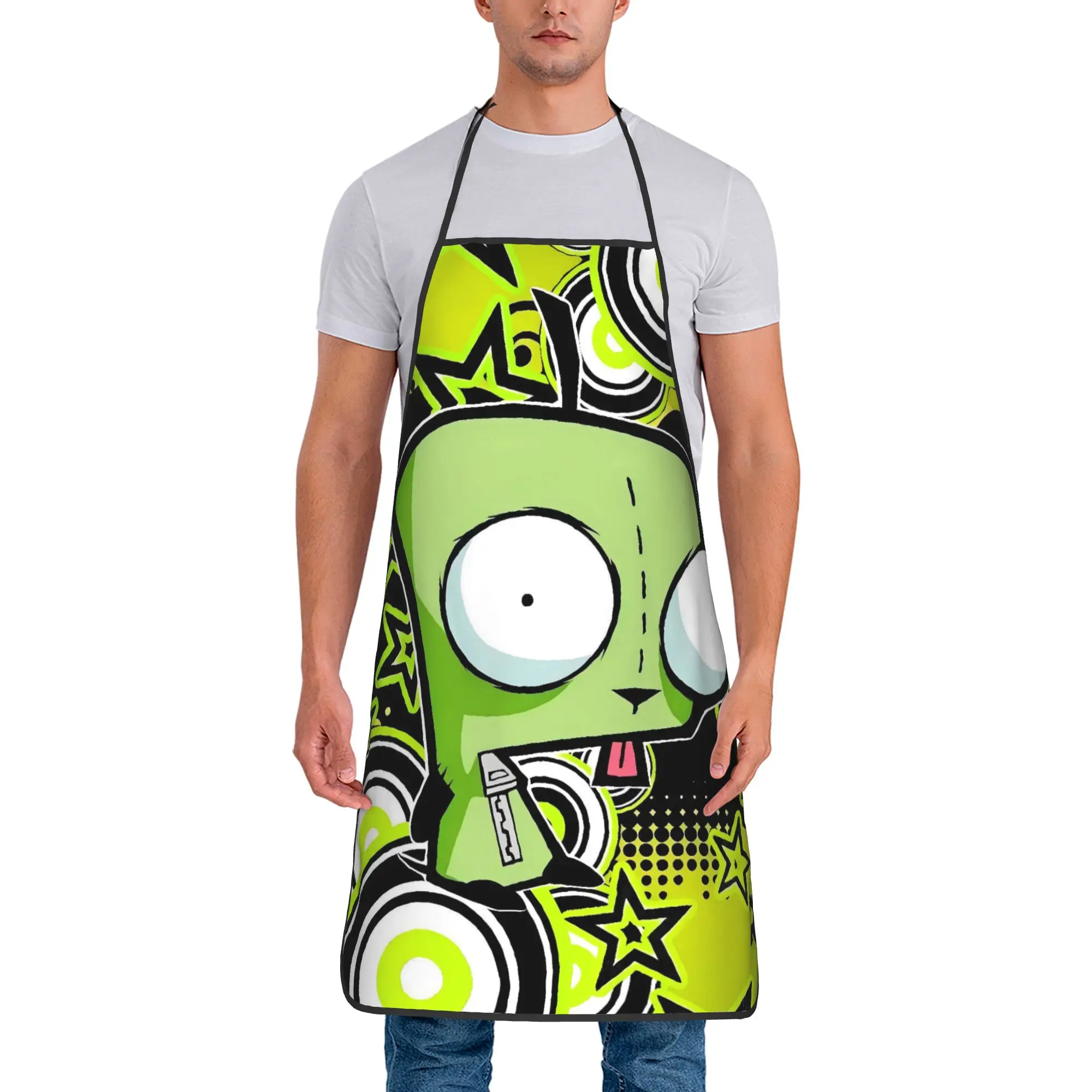 Invaders Zims Alien Cartoon Apron  Manicure Barbecue Kitchen Accessories Cleaning Fashionable Aprons without Pocket