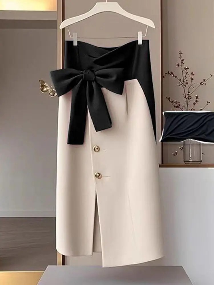 

Good quality,New,Spring,European,Clothes,Knitted,Skirt,Women,Fashion,Sexy,Patchwork,Button,Bowknot,Irregular,Split,Skirts,58030