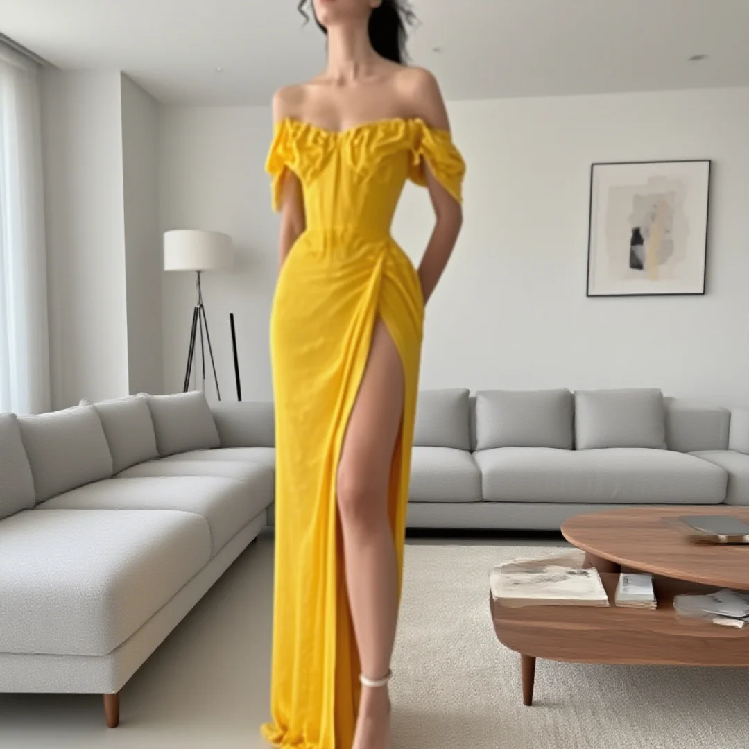 

Customized exquisite A-line sexy open-front high-slit sequined ball gown formal evening dresses prom gowns