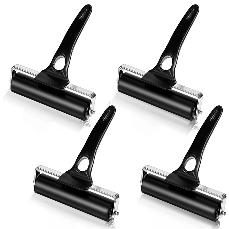 【Hot Selling】4 Pcs Rubber Roller Black Rubber Brayer Rollers Ink Roller For Gluing Printing Inking Block Paper Crafting Press