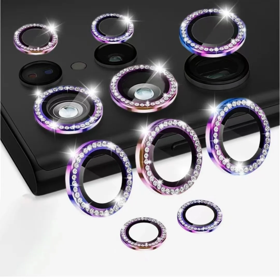 Diamond For Samsung Galaxy S24 S25 Ultra Screen Protector 9H Tempered Glass Camera Lens Protector Alloy Ring Cover