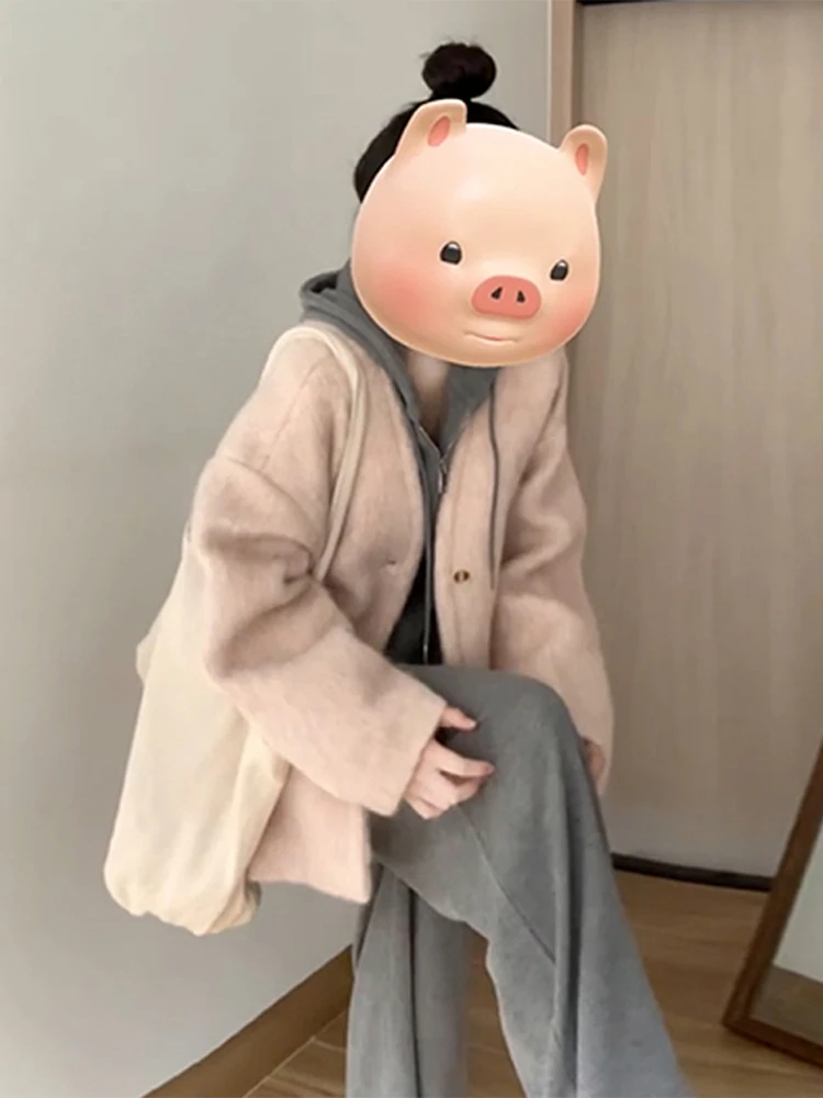 

Женское шерстяное пальто Thiened розового цвета в корейском стиле, осенне-зимняя новинка, модный тренд, приталенный крой