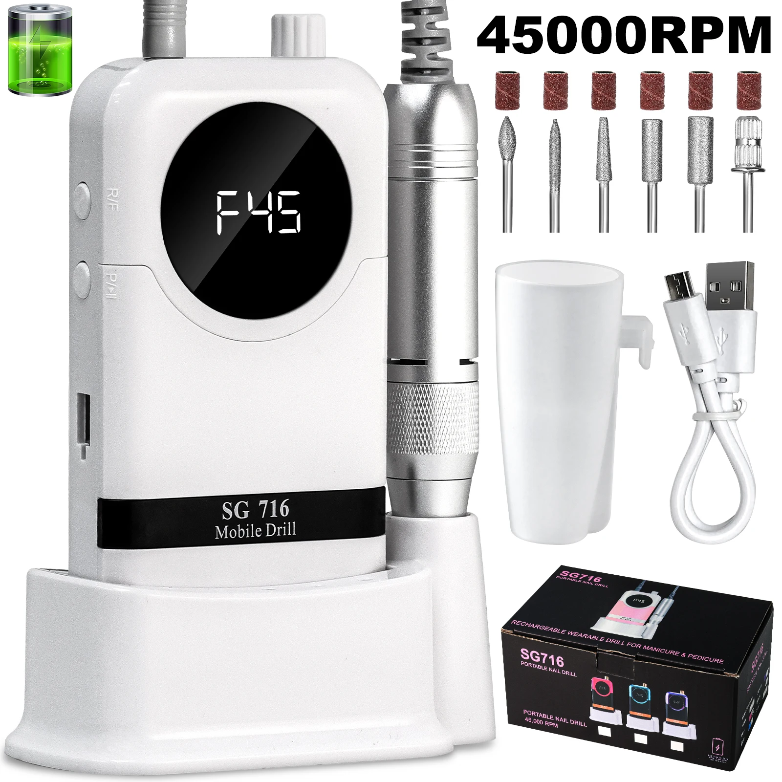 45000 RPM oplaadbare elektrische nagelboor professionele nagelpolijstmachine geluidsarme nagelschuurmachine vijl voor manicure salon