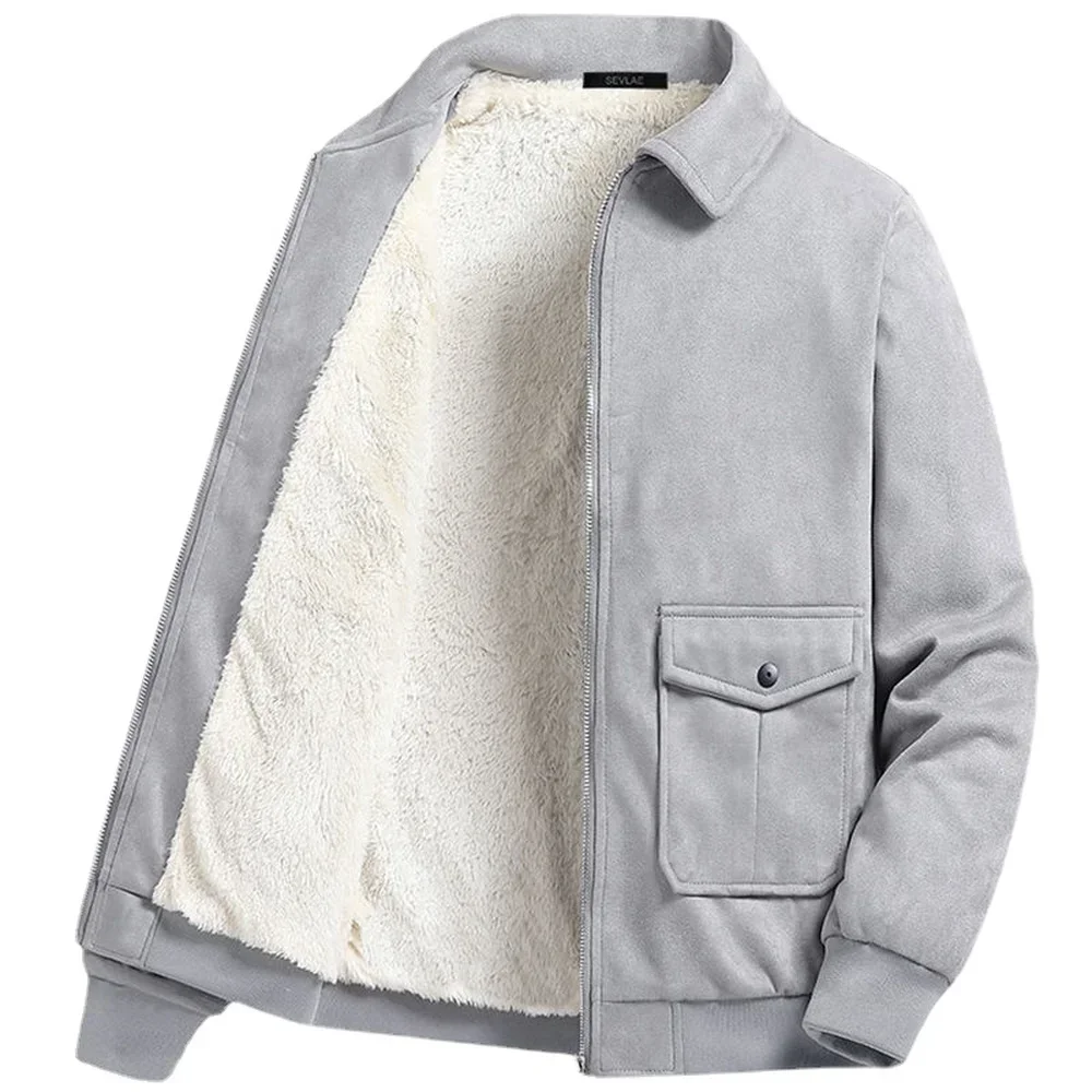 Korean Fashion Jacket Men Fleece Lined Autumn Winter Warm Casual Jacket Streetwear Fashion Clothing Men Plus Size Coat