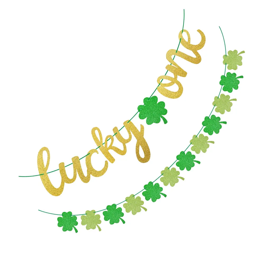 

2 Sets St Patricks Day Clover Bunting Banner 4 Leaf Garland Flag Decor for Party Walls Doors Photo Props Festive Touch for Party