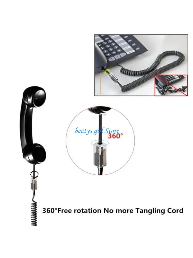 C7AB RJ9 4P4C Handsets Telephone Cord Adapter 360 degree Swiveling Cable Untangler Easy Installation for Efficient Communication