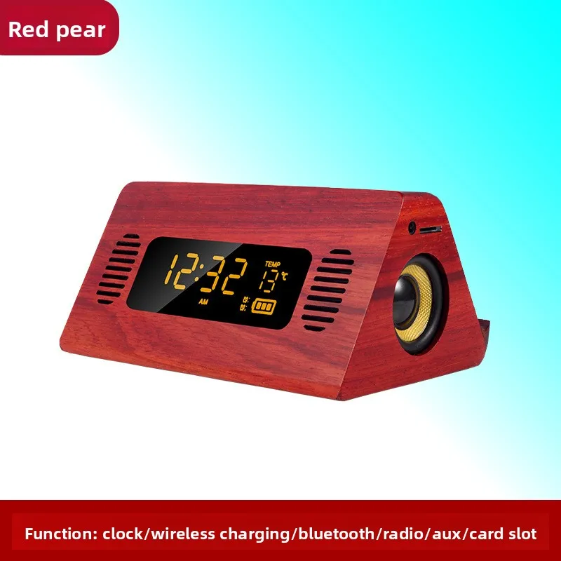 SOTAMIA 1개 솔리드 우드 블루투스 카드 오디오 시계 알람 시계 무선 충전 스피커 음성 방송 고음량