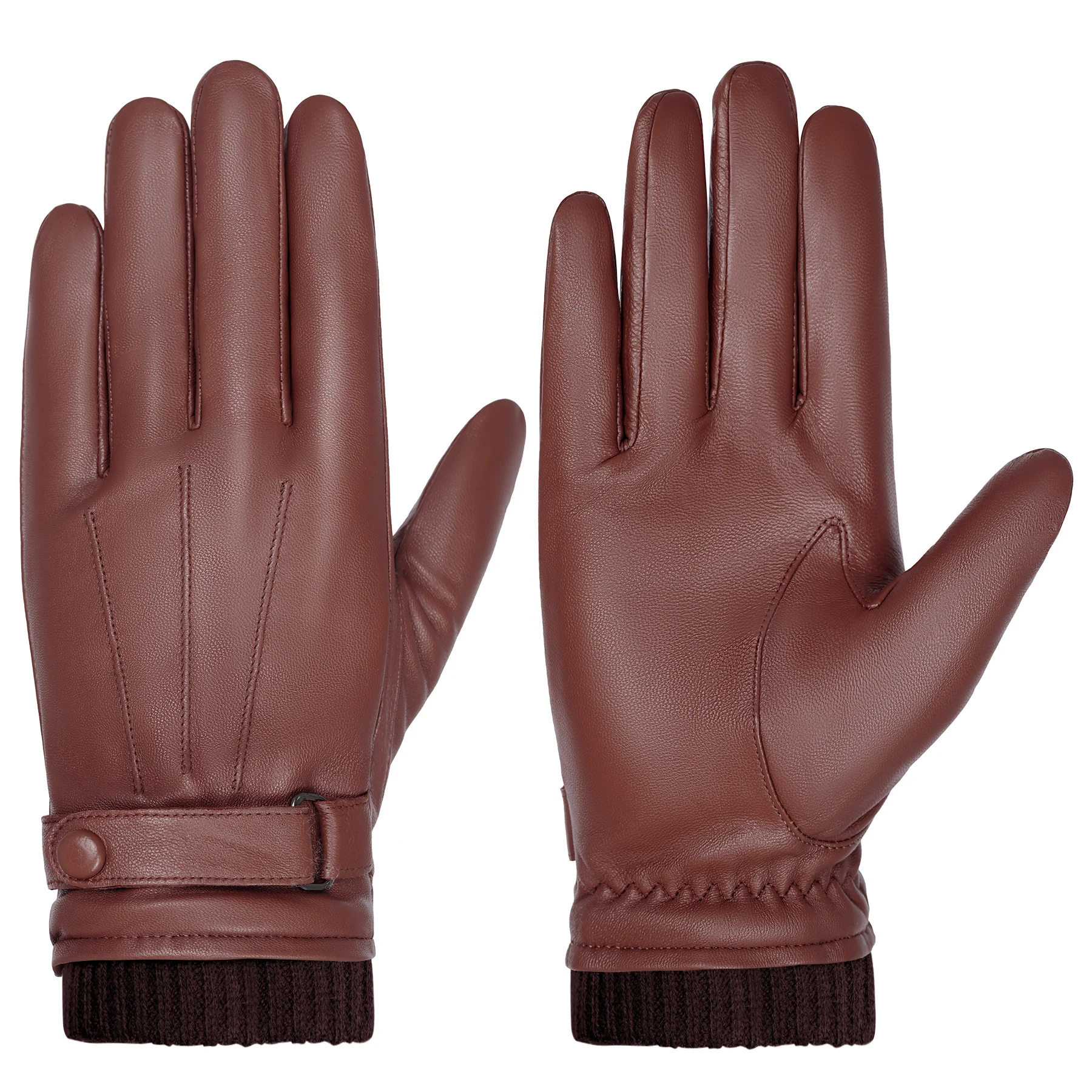 

BISON DENIM Men's 100% Sheepskin Leather Gloves High Quality Cashmere Lined Touchscreen Full Finger Mittens Winter Warm Gloves