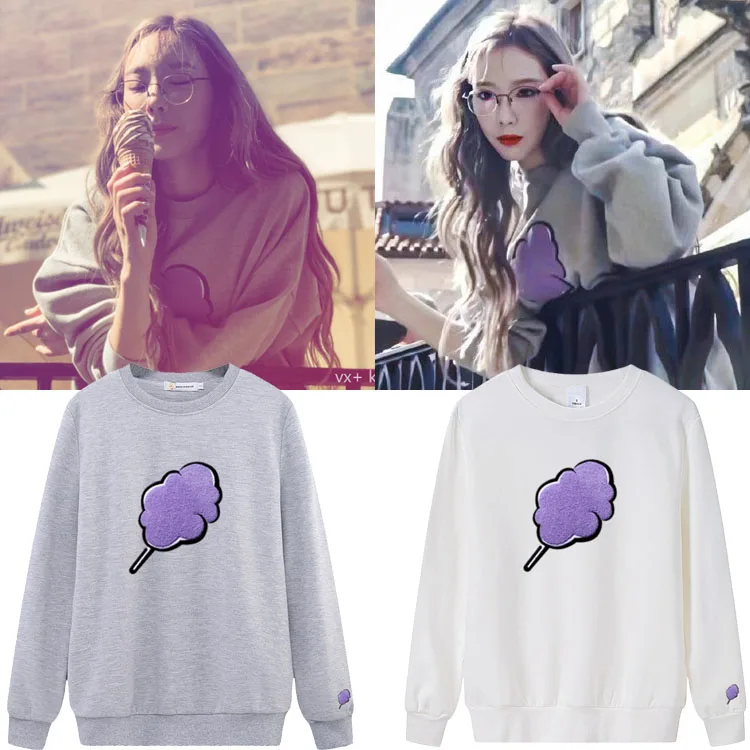 

TaeYeon Girls' Generation Cotton Candy Print round Ne Hoodie Street Sle Student Trendy Top Loose Fit Regular Length